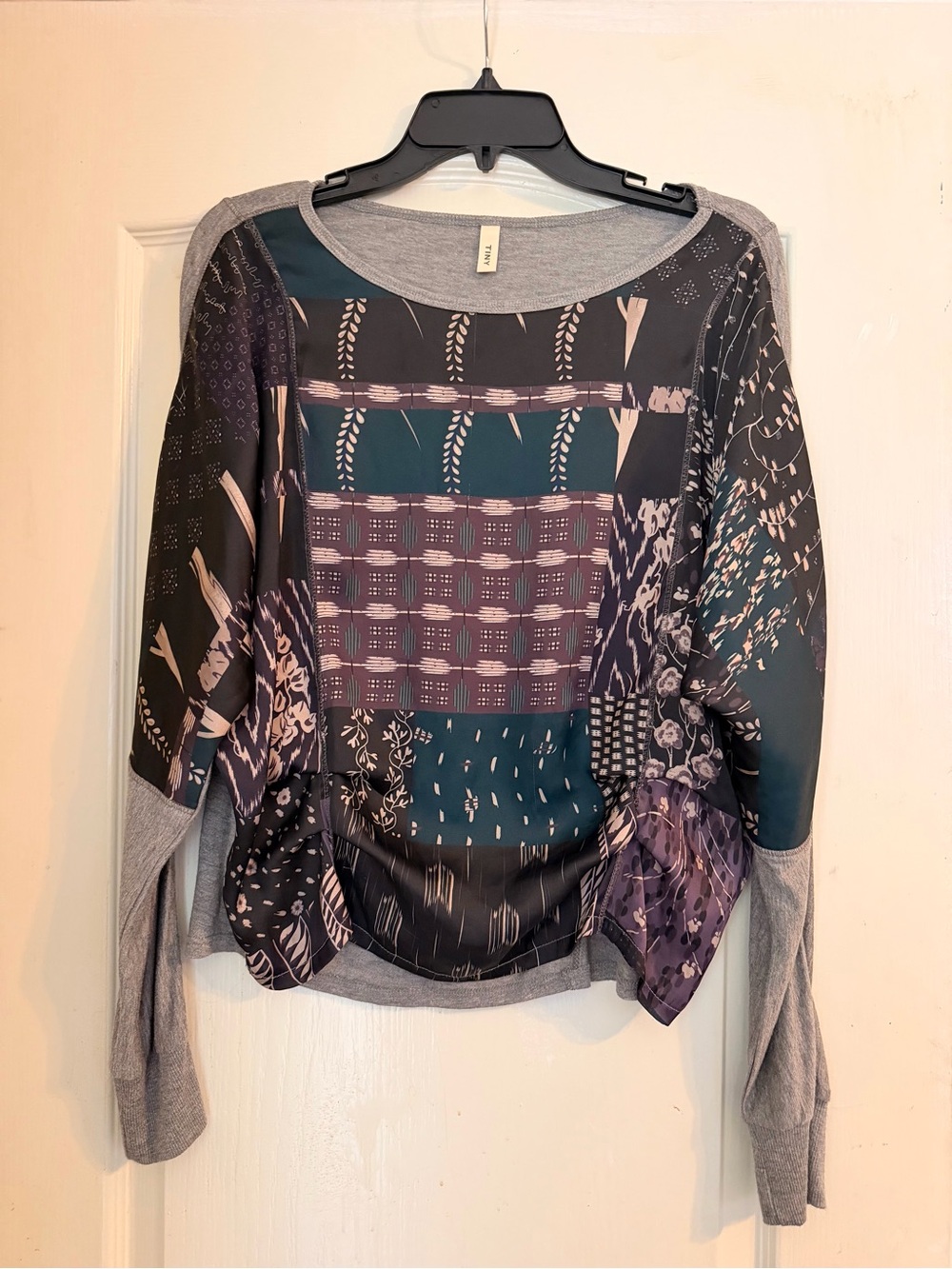 Anthropologie Silk and Jersey Teal, Gray & Purple Dolman tee